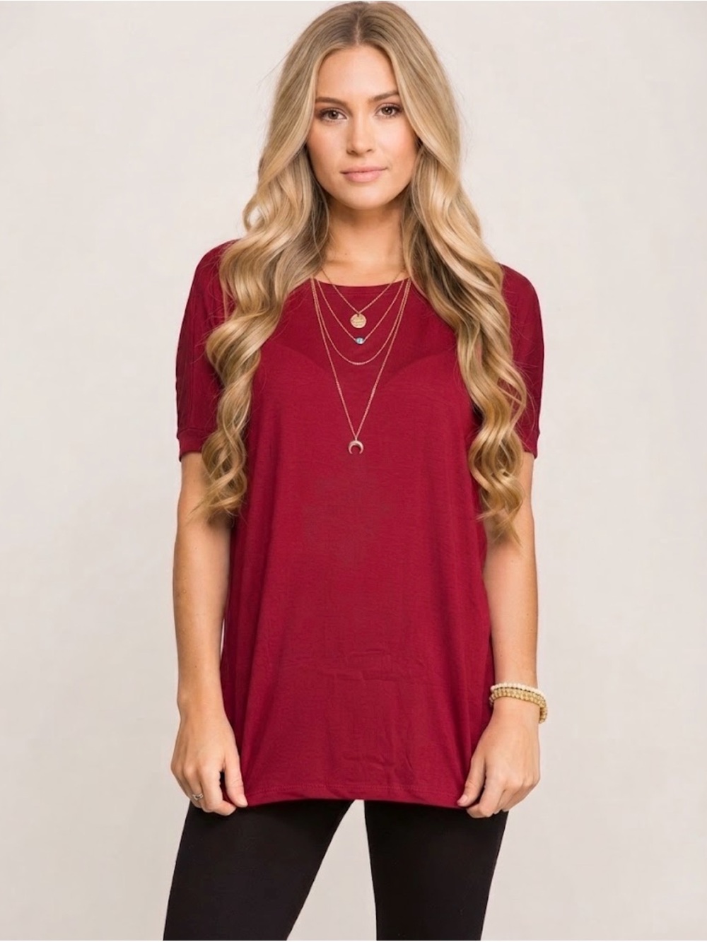 Piko 1988 Women’s Red Solid Knit Short Sleeve Boutique Top Size L Soft Bamboo